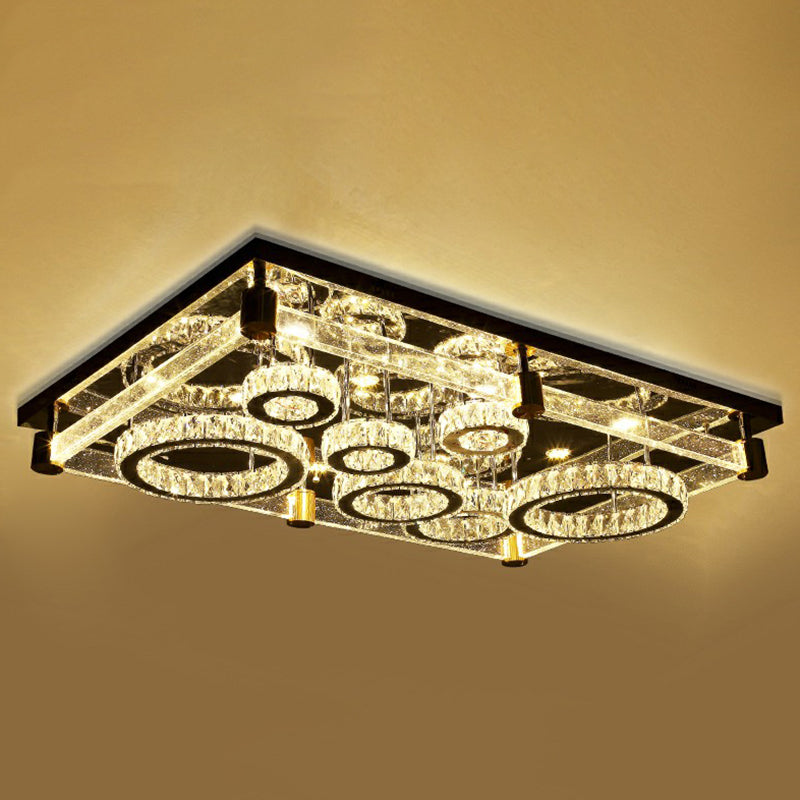 Modern Crystal Circle Led Flushmount Light For Ceiling - Clear Rectangular Design / 31.5