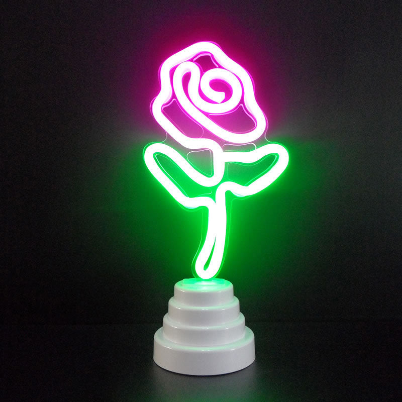 Mini Led Cartoon Table Lamp - Battery Powered Bedroom Nightstand Light In White / Flower
