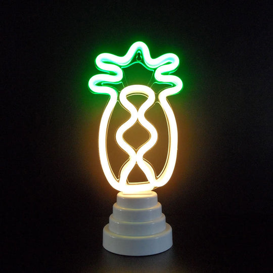 Mini Led Cartoon Table Lamp - Battery Powered Bedroom Nightstand Light In White / Pineapple