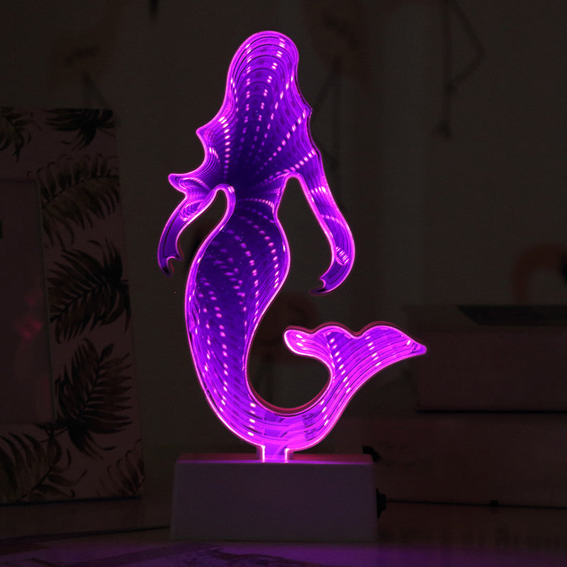 Cartoon Led Neon Sign Nightstand Lamp For Girls Room - Stylish & Portable White / Battery Mermaid
