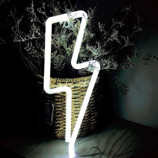 Kids Usb Charging Led Night Lamp - Thunderclap Shaped Plastic White Table Light For Decoration /