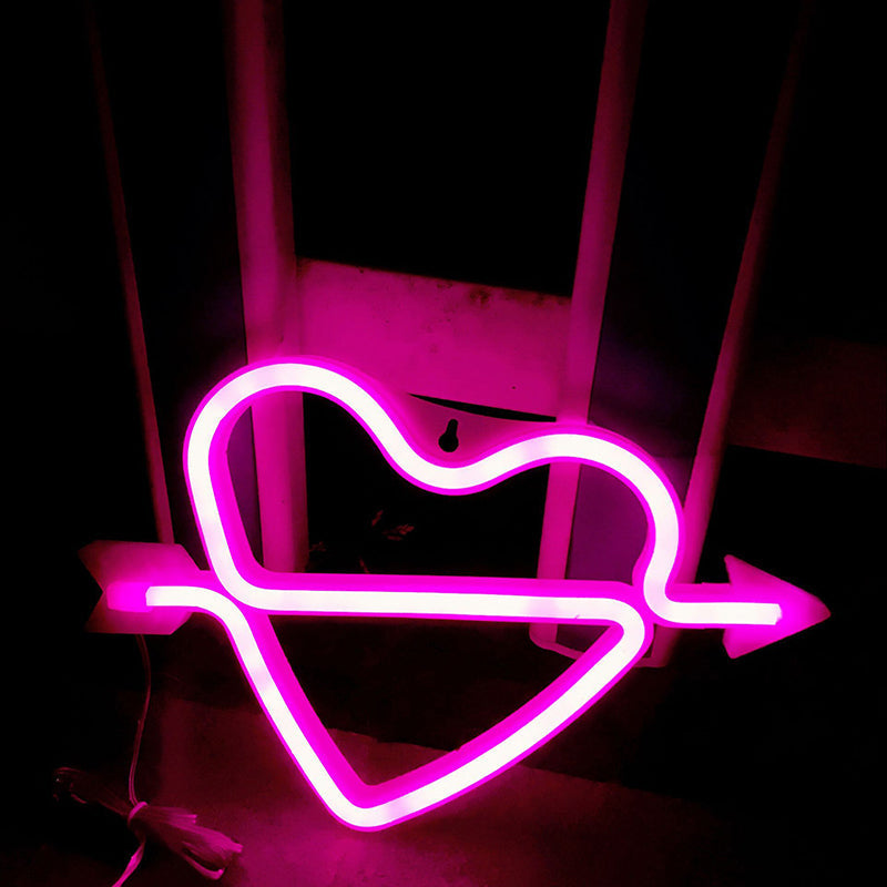 Romantic Led Night Light With White Arrow And Loving Heart Design - Perfect For Girls Room!