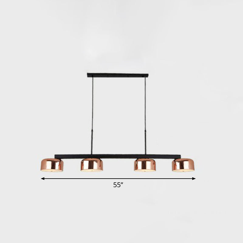 Rose Gold Metal 4-Light Pendant Island Fixture For Minimalist Dining Room