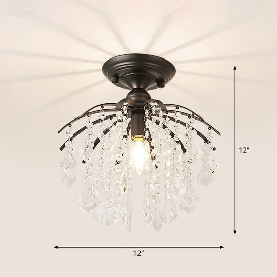 Crystal Tassel Semi Flush Mount Ceiling Light For Country - Style Interiors Black