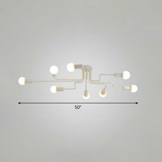 Sleek Industrial Metallic Semi Flush Ceiling Light For Living Room - Maze Mount Lighting 8 / White