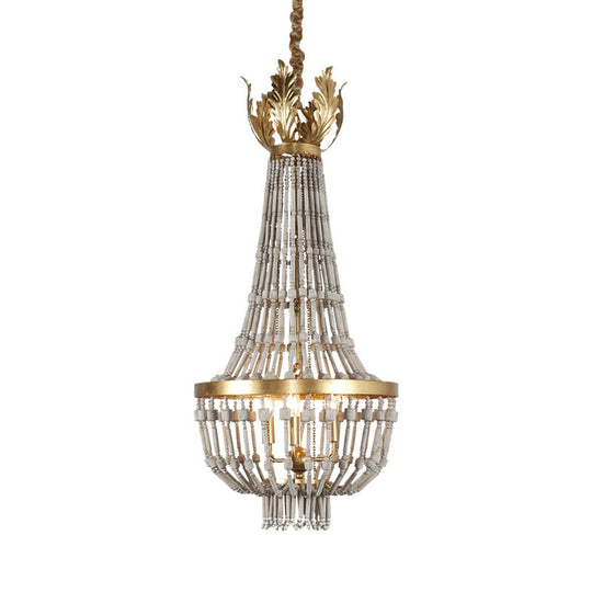 Traditional Gold Empire Style Hanging Chandelier Light Fixture With Wood Strand Details And 3 Lights