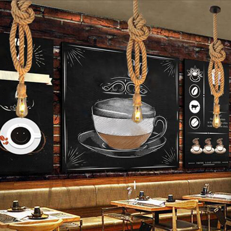 Rustic 1-Head Brown Pendant Ceiling Light With Open Bulb And Down Lighting - Bistro Style