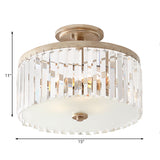Vintage Drum Bedroom Semi Flush Mounted Ceiling Light - Clear Crystal Block Design With 3 Lights