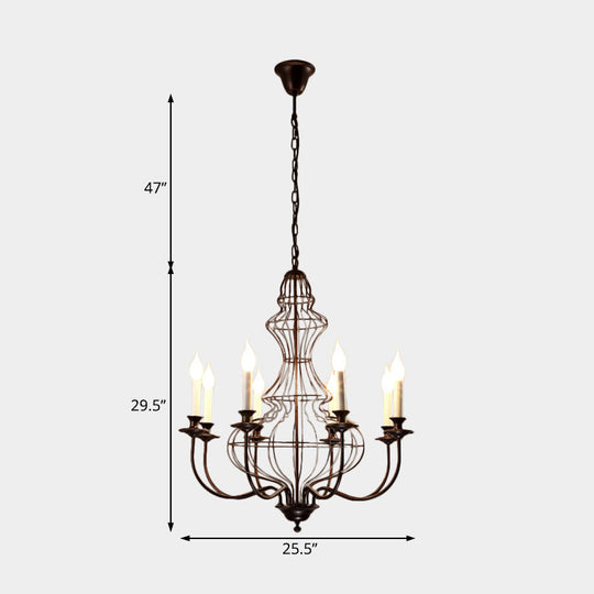 Rustic Metal Chandelier With 6/8 Lights - Candle-Inspired Dining Room Pendant Lighting In Black &