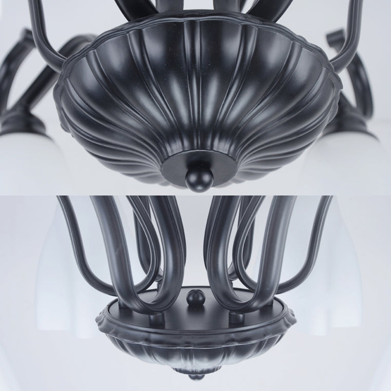 Flower-Shaped White Glass Ceiling Light Fixture With 3/6/8 Lights For Classic Living Room