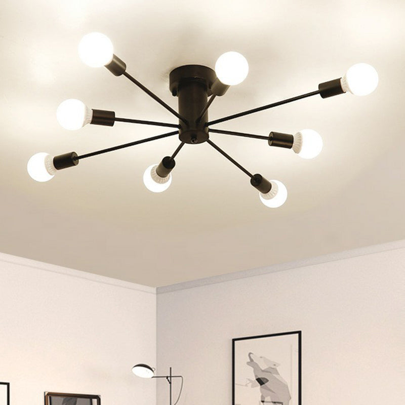 Loft-Style Black Metal Flush Mount Light For Living Room