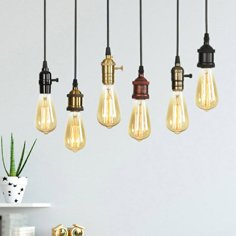 Industrial Single Edison Bulb Pendant Light - Aluminum Socket Black Hanging Lamp For Living Room