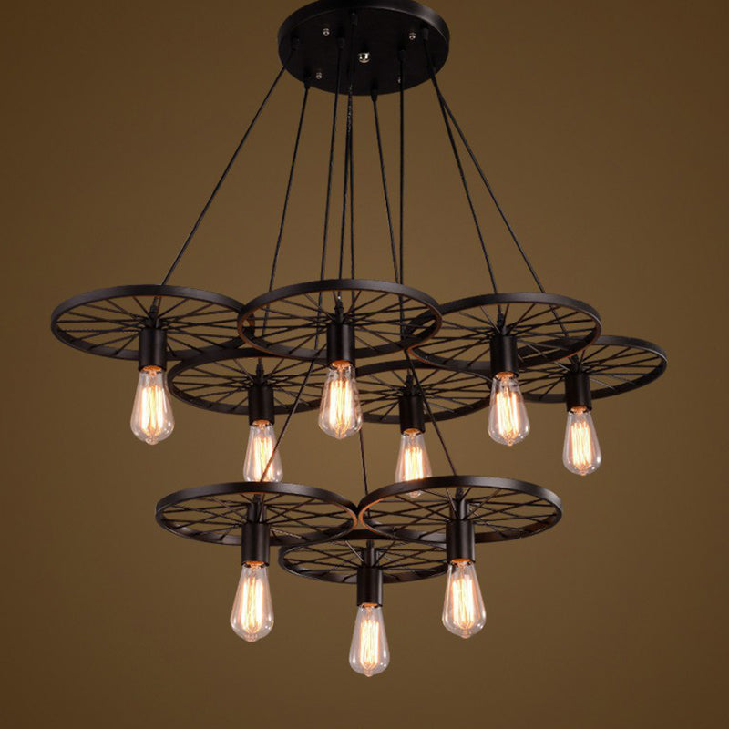 Wagon Wheel Cast Iron Chandelier Pendant Light For Dining Room - Loft Style