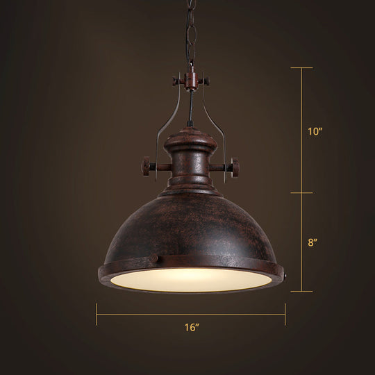 Retro Metal Pendant Light With Frosted Glass Diffuser - Bowl Restaurant Design Rust / 16’