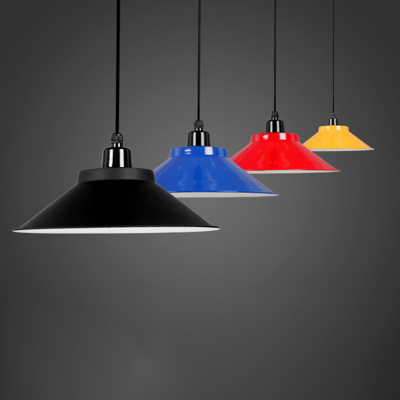 Conical Metal Hanging Light With Rolled Edge - 1-Light Ceiling Suspension Lamp For Loft Décor