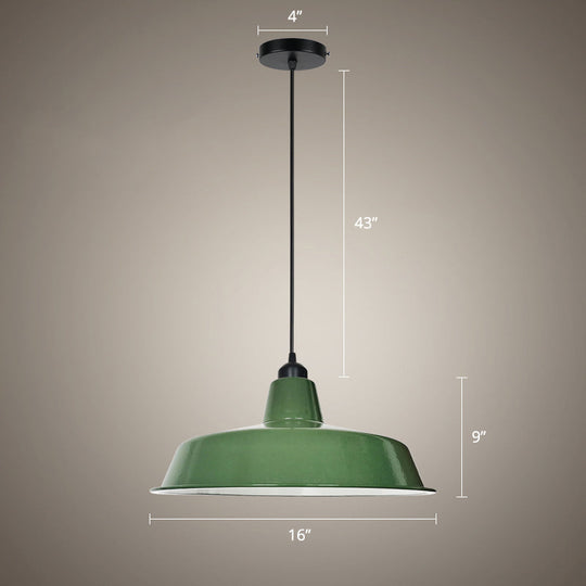 Green Barn Pendant Lamp - Loft Style Metal 1-Bulb Suspension Light For Dining Room / 16’