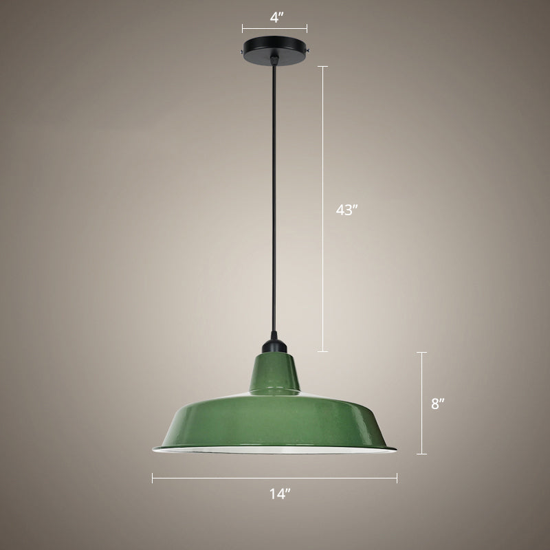Green Barn Pendant Lamp - Loft Style Metal 1-Bulb Suspension Light For Dining Room / 14’