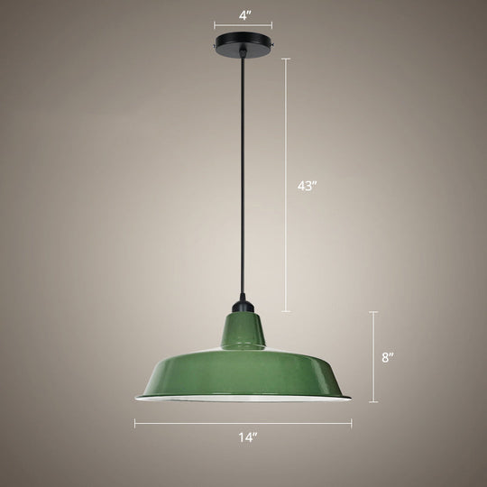 Green Barn Pendant Lamp - Loft Style Metal 1-Bulb Suspension Light For Dining Room / 14’