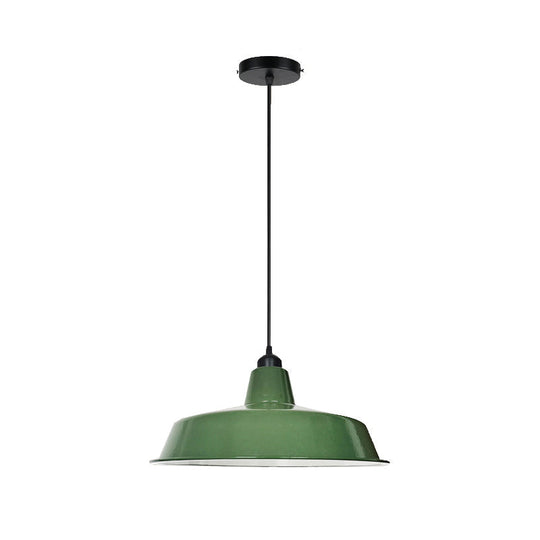 Green Barn Pendant Lamp - Loft Style Metal 1-Bulb Suspension Light For Dining Room