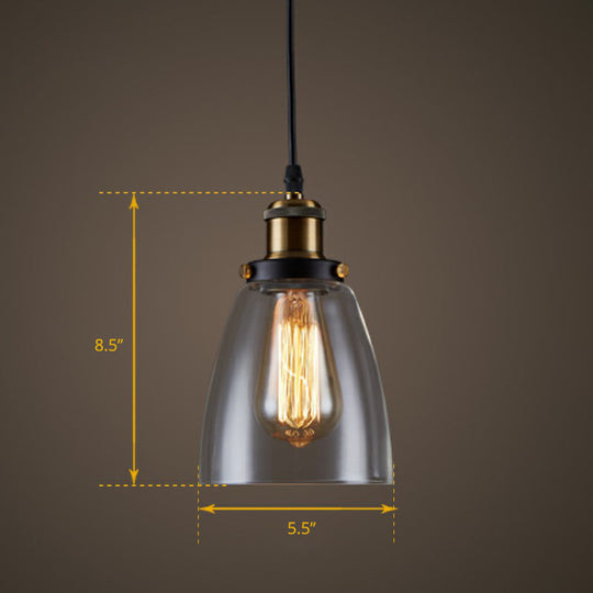 Clear Glass Industrial Bell Pendant Light For Restaurants - Single Hanging Ceiling