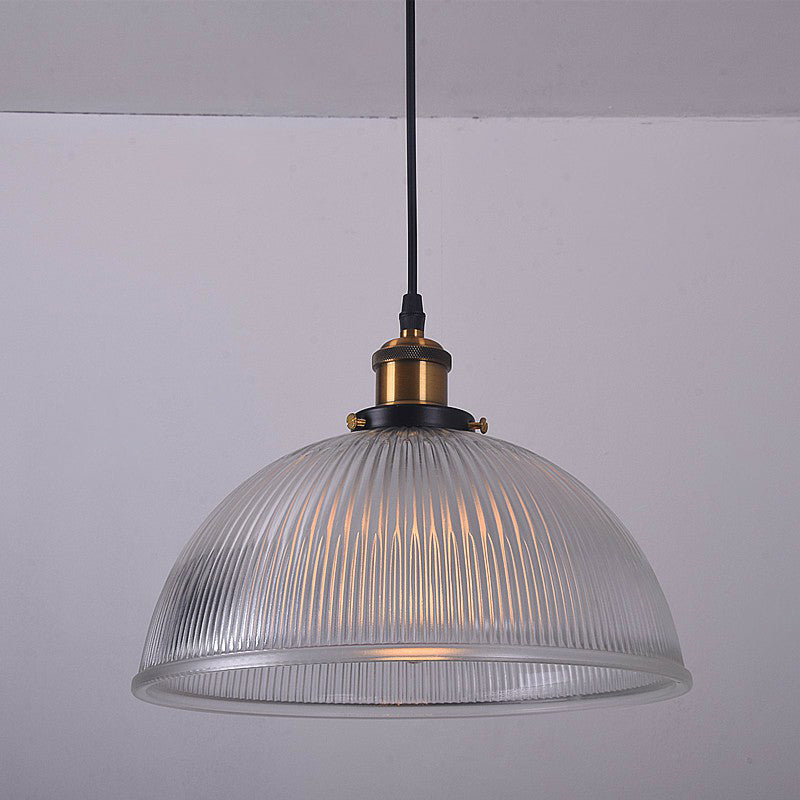 Industrial Dome Clear Ribbed Glass Hanging Pendant Light - Perfect For Restaurants