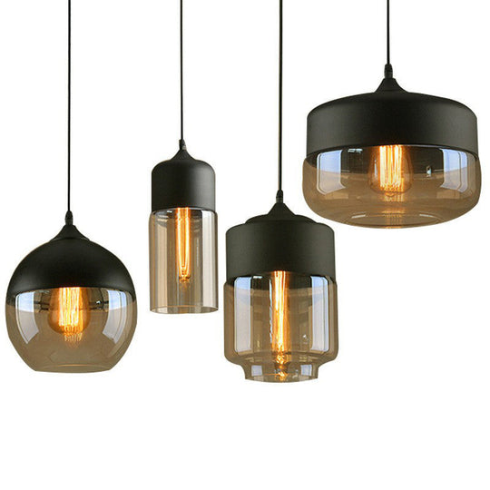 Vintage-Style Amber Glass Hanging Lamp - Single-Bulb Pendant For Dining Room Lighting