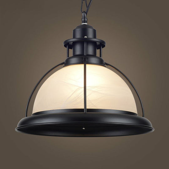 Retro White Glass Half-Globe Pendant Ceiling Light - Dining Room Suspension Lighting 1 Head
