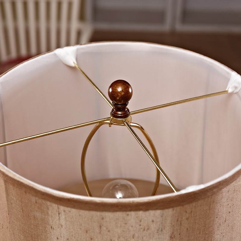 Vintage Brown Carved Base Table Lamp With Tapered Fabric Shade - Perfect For Study Rooms And Night