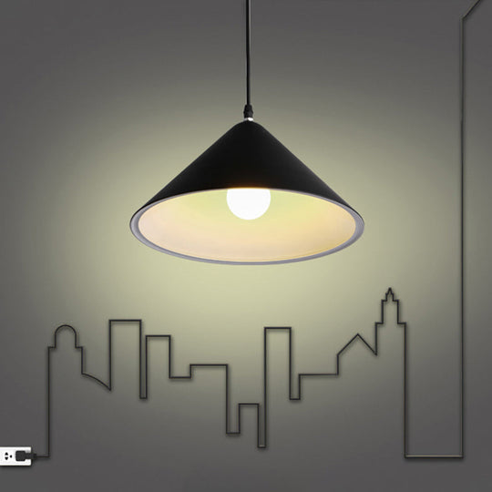 Minimalistic Metal Pendant Light For Dining Room - Conical Shape 1 Head Hanging Fixture
