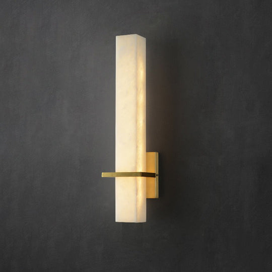 Minimalistic Marble Wall Sconce - White Led Light For Aisle Mounted