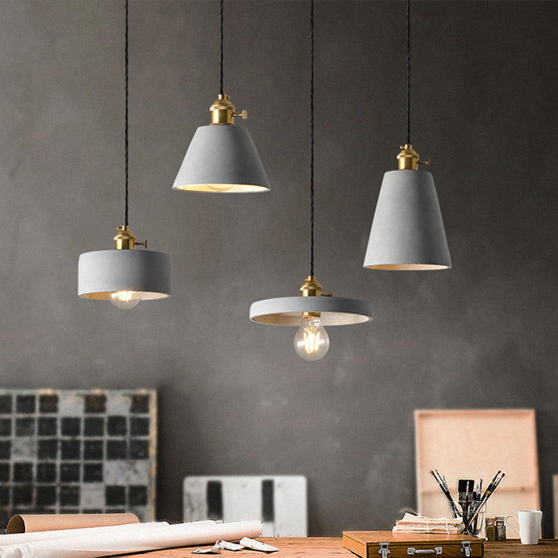 Nordic Grey Horn Shaped Ceiling Pendant Light With Cement Shade