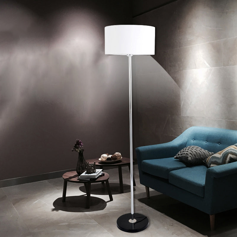 Contemporary Fabric Single-Bulb Floor Lamp With Drum Shade For Living Room Lighting