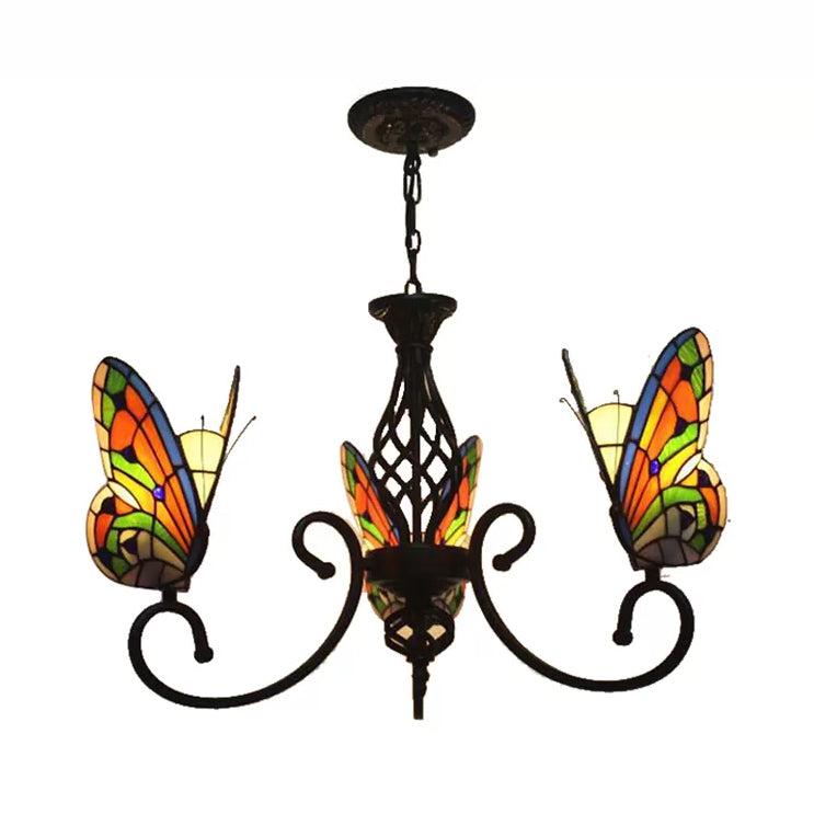 Tiffany Butterfly Chandelier: Exquisite Stained Glass Pendant Light For Dining Room