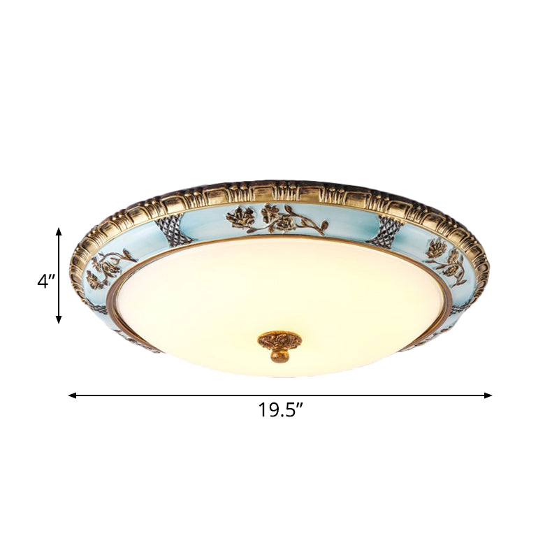 Blue Led Flushmount Lighting Traditional Resin Flower Ceiling Light For Corridor - 16/19.5/13.5