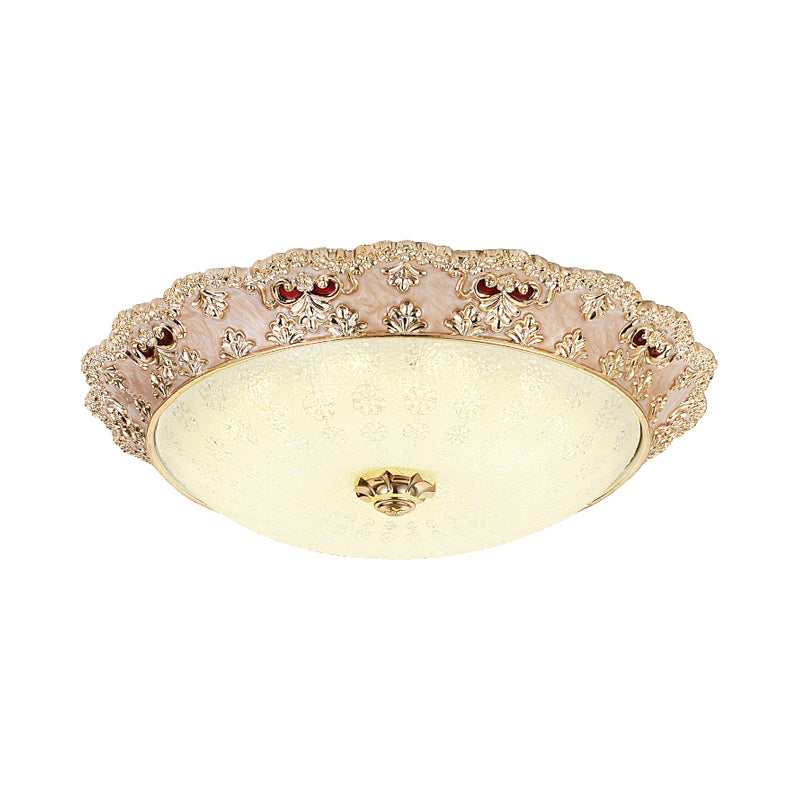 Flower Resin Led Flush Mount Ceiling Lamp For Traditional Living Rooms In Apricot/Green