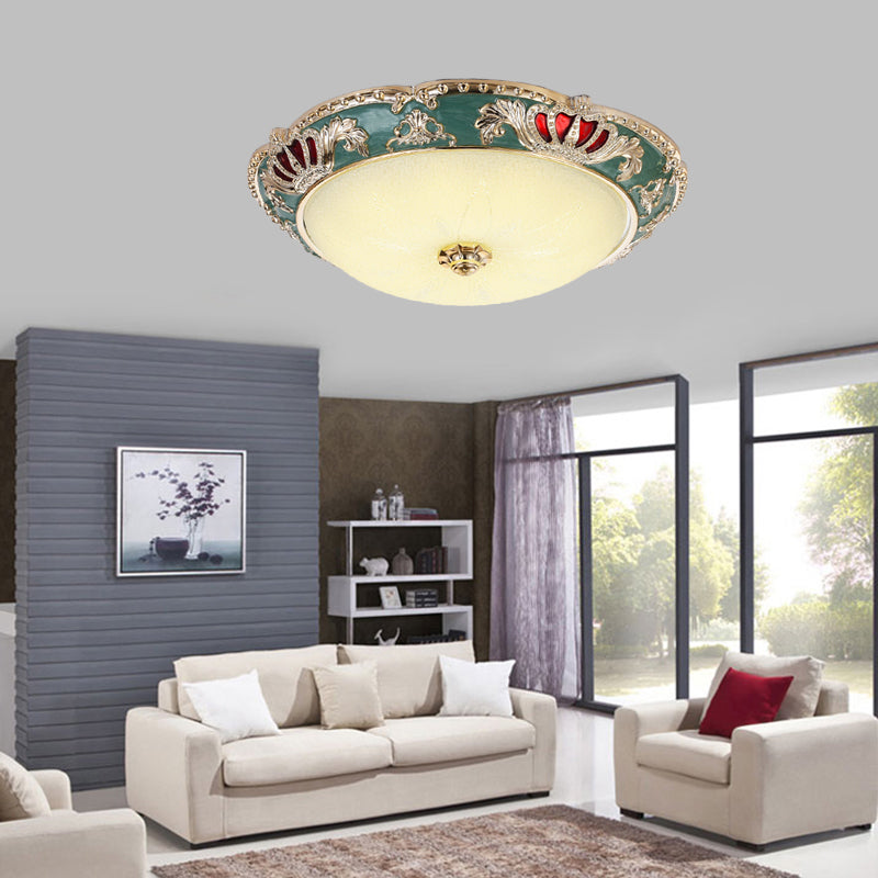 Traditional Resin Crown Flush Led Ceiling Lamp For Bedroom Apricot/Green