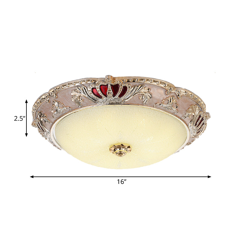 Traditional Resin Crown Flush Led Ceiling Lamp For Bedroom Apricot/Green