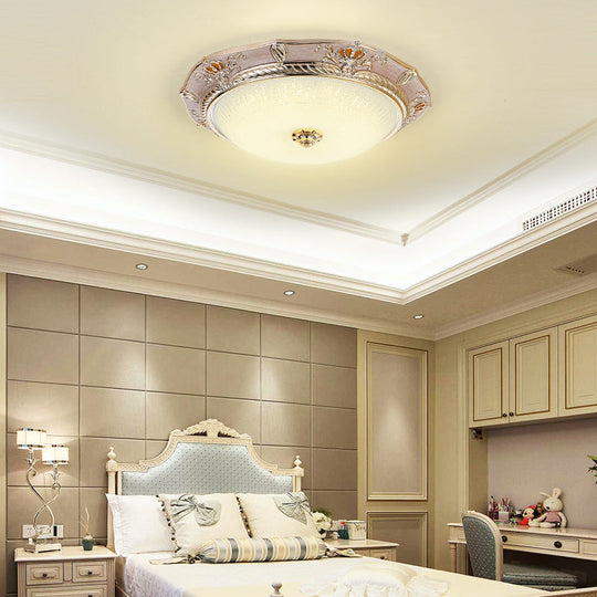 Traditional Crown Resin Flush Light Fixture - Led Flushmount Lighting In Apricot/Green Bedroom