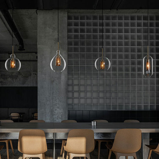 1-Light Clear Glass Shade Pendant - Simple And Stylish Hanging Light Fixture For Restaurants