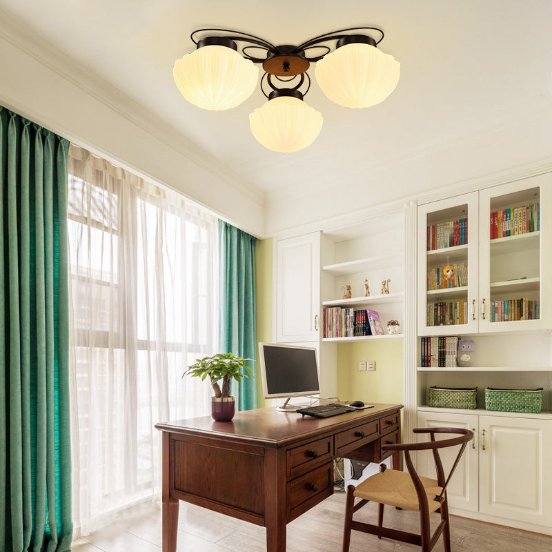 Black Classic Semi Flush Light With White Glass Bowl For Corridor - 3/4/6 Lights Ceiling Lighting 3