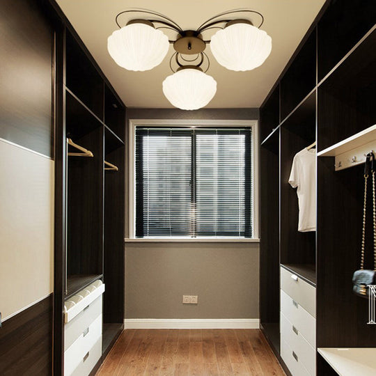 Black Classic Semi Flush Light With White Glass Bowl For Corridor - 3/4/6 Lights Ceiling Lighting