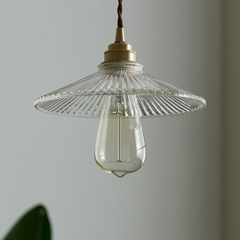 Vintage Glass Hanging Lamp: Cone-Shaped Clear Ribbed Pendant For Dining Room Lighting & Single-Bulb