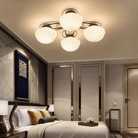 Black Classic Semi Flush Light With White Glass Bowl For Corridor - 3/4/6 Lights Ceiling Lighting