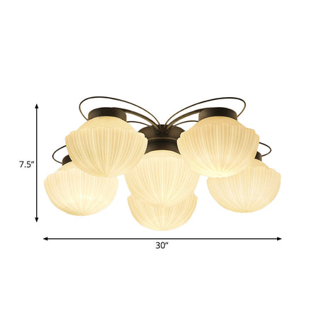 Black Classic Semi Flush Light With White Glass Bowl For Corridor - 3/4/6 Lights Ceiling Lighting