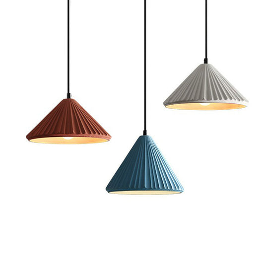 Macaron Single Pendant Ceiling Light For Living Room - Cement Conical Suspension Fixture