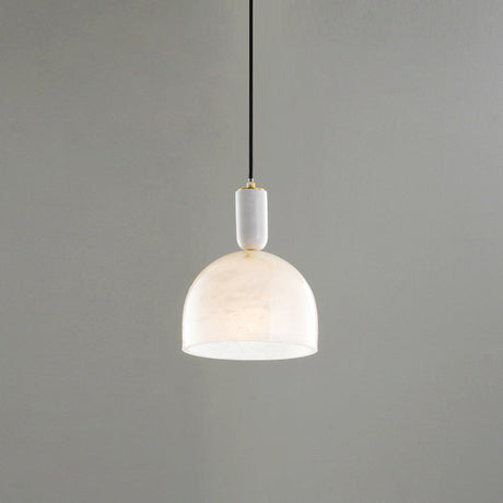 White Small Pendant Lighting: Modern Minimalist 1-Light Marble Hanging Light For Bedroom / C