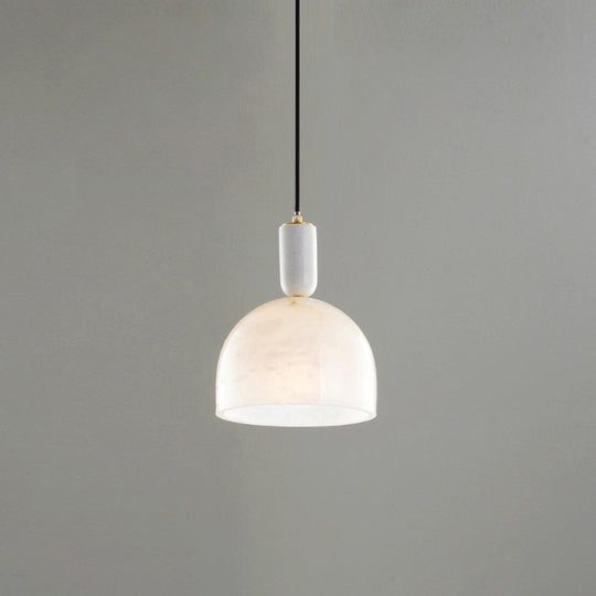 White Small Pendant Lighting: Modern Minimalist 1-Light Marble Hanging Light For Bedroom / C