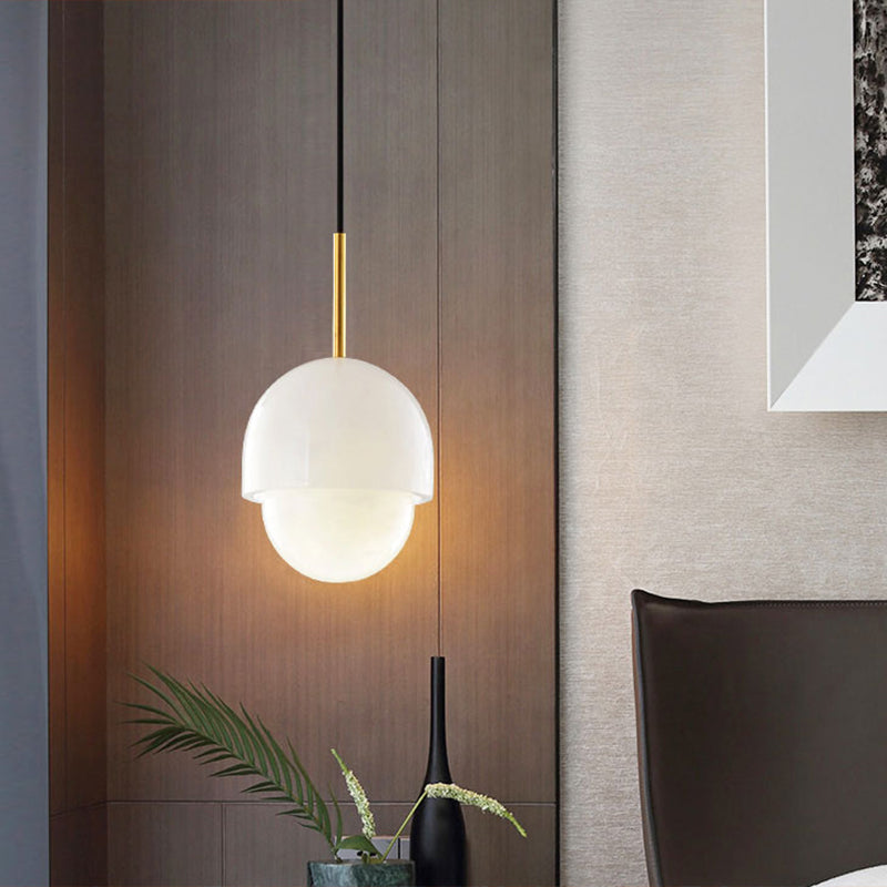 Minimalist 1-Light White Pendant Lighting Kit For Bedroom - Small Size