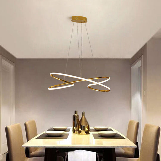 Aluminum Twist Led Pendant Chandelier: Artistic Hanging Lamp For Dining Table
