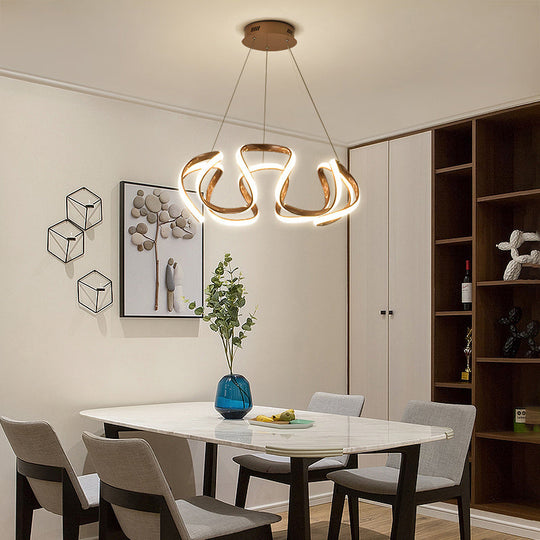 Gold-Plated Led Pendant Lamp: Elegant Acrylic Chandelier Light For Dining Room